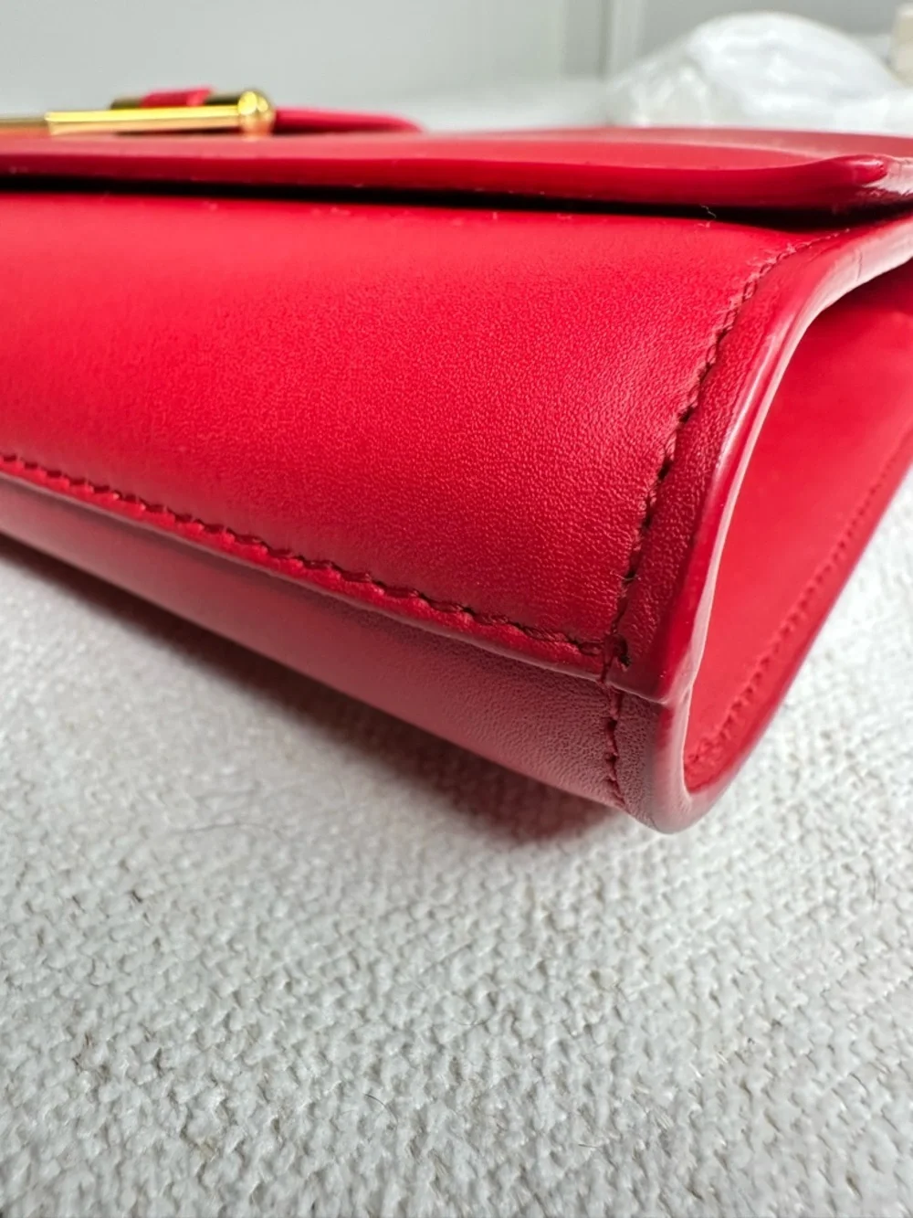 SOLD. Yves Saint Laurent Red Leather Clutch with Gold Y Emblem - Picture 12 of 15